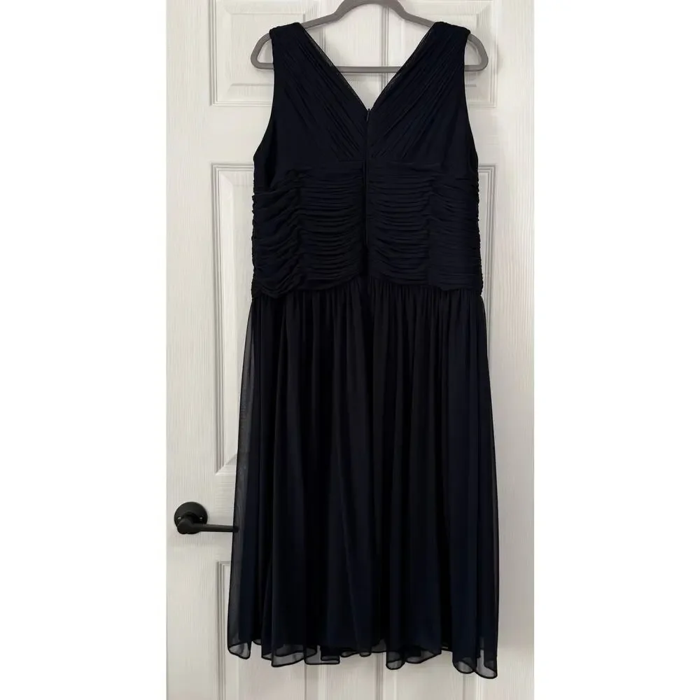 Jessica Howard Women's Navy Chiffon V-Neck Mini Pleat Dress Size 18W - Picture 9 of 11